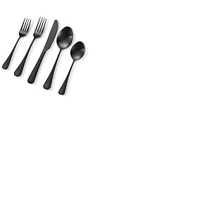 VEVOR Ménagère 30 pièces, couverts en acier inoxydable de qualité alimentaire, finition miroir, lavables au lave-vaisselle, avec couteau, fourchette, cuillère, pour cuisine, maison, 6 personnes, noir