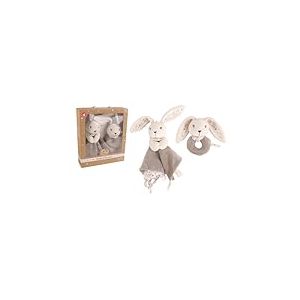 DODO D'AMOUR - Coffret Cadeau Doudou et Hochet - Lapin - 053020 - Crème - Polaire - Cadeau Naissance - Peluche - Bébé - Doux - Lavable en Machine - Design Français - À Partir de 0 Mois