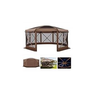 VEVOR Tente Moustiquaire Tonnelle Pop-up 4,57x4,57 m Tente Moustiquaire Pliante 12-15 Personnes Abri Solaire 8 C&ocirc;t&eacute;s pour Camping en Famille Terrasse Jardin, avec Toit Amovible Sac Transport, Marron