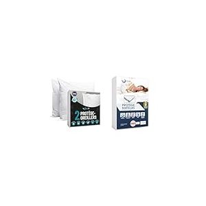Protege Oreiller 65x65 Lot de 2 Made in EU et Oeko-TEX Dreamzie - Taie Oreiller 65x65 Anti Acarien & Protege Matelas 160x200 cm Imperméable Oeko TEX par Dreamzie - Alese 160x200 en Coton Respirant