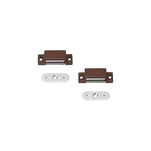 Metafranc 350056 Lot de 2 loqueteaux magnétiques marron - Force de maintien de 3 kg - Contreplaque fixe - Montage facile - Convient pour portes de meubles et rabats - Fermeture de porte - Aimant de maintien - Loqueteau de meubles