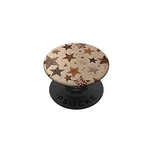 Leopard Star Y2K Coque T&eacute;l&eacute;phone Motif &Eacute;toiles Brunes PopSockets PopGrip Adh&eacute;sif