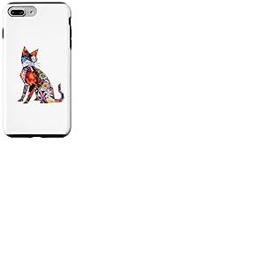 Porte-Chat &agrave; Motif Floral Japonais Chat Origami Kawaii Coque pour iPhone 7 Plus/8 Plus
