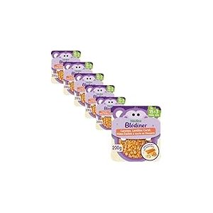 Bl&eacute;dina Morceaux &agrave; D&eacute;vorer - Petits Plats B&eacute;b&eacute; - Carottes; Lentilles Corail; P&acirc;tes Etoiles et touche de ciboulette - D&egrave;s 15 Mois - 6 Assiettes de 200g
