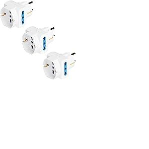 POLYPOOL - Prise Schuko Adaptateurs Prise Allemande et Italienne Prise 16A 2P+T, 2 Prises 10-16A 2P+T, 1 Prise 10-16A (Italienne 10A et Allemande 16A Terre latérale) 3 Adaptateurs Blancs PP2351.3