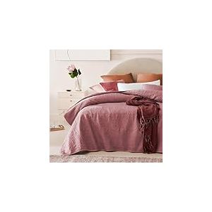 ROOM99 Leila &Eacute;l&eacute;gant Dessus de lit Moderne 200 x 220 cm 2 Personnes matelass&eacute; id&eacute;al comme jet&eacute; de canap&eacute; ou Couvre-lit Rose