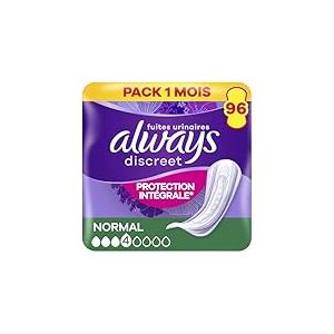 Always Discreet - 96 Serviettes Incontinence pour Femme, Normal, 4 Gouttes, Fuites Urinaires Fréquentes - Format Eco - Protection Intégrale et Discrète, Serviette Compatible Post accouchement