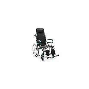 QUIRUMED Fauteuil roulant inclinable avec appui-tête, Siège 46 cm, Léger, Pliable, Pliage, Accoudoirs pliables, Roues anti-bascule, Freins à main et à levier Noir