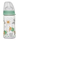 NIP Biberon à col large avec tétine anti-colique : biberon pour bébé avec système ACTIFLEX, fabriqué en Allemagne, sans BPA, verre, taille unique, trou d'aspiration M, débit moyen, 240 ml, garçon