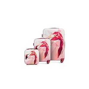 WITTCHEN Valise de Voyage Set de 4 valises Bagages à Main Trousse de Toilette Set de valises en ABS avec 4 roulettes pivotantes Serrure à Combinaison Poignée télescopique Young Line Rose