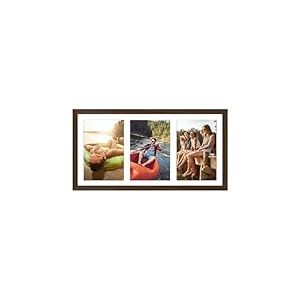 Americanflat Cadre Photo Collage Noyer 20,32x40,64 avec Trois Panneaux 12,7x17,78 - MDF avec Verre Incassable - Formats Horizontaux et Verticaux pour le Mur