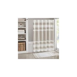 Madison Park Rideau de Douche à Tissage gaufré à Rayures pour Salle de Bain avec Gestion de l'humidité Scotchgard 3 M, qualité Spa, Moderne, Standard, 182,9 x 182,9 cm, Taupe