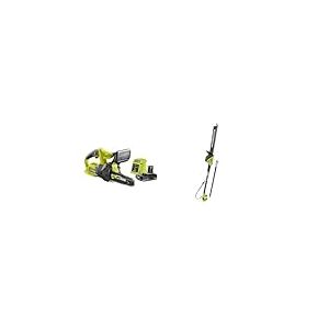 RYOBI Tron&ccedil;onneuse compacte 20 cm + Taille-Haie &Eacute;lectrique sur Perche Sans Fil &agrave; Batterie - Lames 45cm - Livr&eacute; avec Fourreau, Harnais, Extension, 1 batterie lithium+ 18V 2,5 Ah et 1 chargeur 1,5 A
