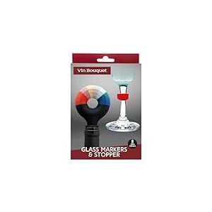 VB VIN BOUQUET FIA 1430 Bouchon en silicone pour bouteilles de vin avec marques de verres colorés, marque Verres inclus, idéal pour les réunions et les fêtes
