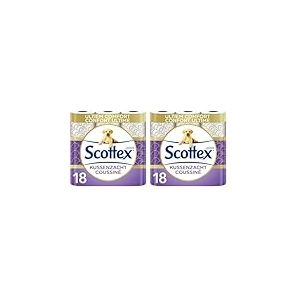 Scottex® Papier Toilette Coussiné 18 rouleaux, Ultra Confortable et Doux - Emballage 100% recyclable (Lot de 2)
