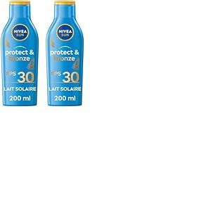 NIVEA SUN - Lait Solaire Activateur De Bronzage Protect & Bronze FPS 30 - Protection Solaire & Teint Hâlé - Extrait Naturel De Pro-Mélanine - Formule Légère & Non Grasse - Peaux Normales - 200 ml