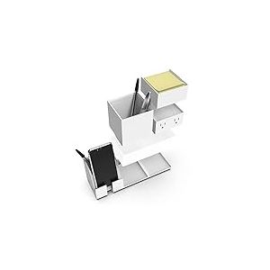 Bostitch Office Konnect Organiseur de bureau et station de charge, 2 ports USB et 2 prises, charge t&eacute;l&eacute;phones et tablettes, pot &agrave; crayon, design 4 pi&egrave;ces, blanc