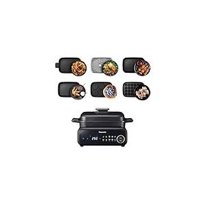 Panasonic NF-GM600 Multicuiseur Electrique 6-en-1, Grill électrique, Plancha, Frire, Cuisson Lente, BBQ, 1400W, 40-250°C, 9 Modes Automatiques, Extracteur de Fumée, Plaques lavables au lave-vaisselle