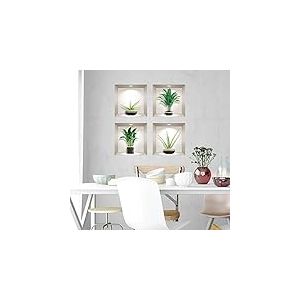 Stickers adh&eacute;sifs 3D | Sticker Mural Autocollant effet 3D palmier, bananier et plantes - Stickers muraux Chambre - Stickers muraux 3D - D&eacute;co Salon - Autocollants muraux Trompe l'oeil | 60 x 60 cm