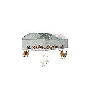 VEVOR Enclos Poulailler M&eacute;tal 2,7 x 7,6 x 2 m Parc &agrave; Poules Grillag&eacute; avec Couverture, Structure Robuste, Toit en D&ocirc;me, Grande Cage Ext&eacute;rieur pour Poules, Canards, Lapins, Volailles, de Jardin, Ferme
