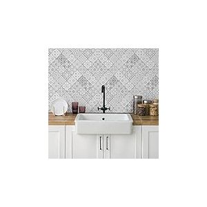 CREARREDA Panneau de Cuisine Anti-éclaboussures, Autocollant Mural Facile à appliquer, Motifs Carreaux d’étain, 190 x 60 cm, 100% fabriqué en Italie, en PVC, Ignifuge et résistant à l’Eau, pour évier