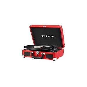 Victrola Journey &ndash; Platine Vinyle Portable Bluetooth &ldquo;Valise&rdquo; 3 Vitesses avec Haut-Parleurs Int&eacute;gr&eacute;s, Sortie RCA et Prise Casque (Rouge)
