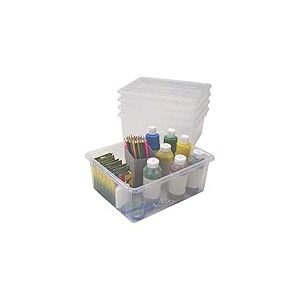 Storex Lot de 5 plateaux de rangement profonds format lettre &ndash; Bac de rangement pour salle de classe, bureau et maison, incassable, transparent (62532U05C)