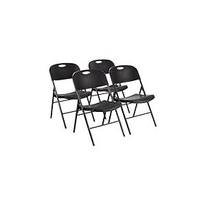 Amazon Basics Lot de 4 chaises pliantes en plastique et métal pour camping, cuisine, intérieur et extérieur, noir, jusqu'à 158 kg