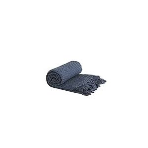 Emma Barclay Couverture en nid d'abeille en Coton recycl&eacute; uni gaufr&eacute; textur&eacute; pour Fauteuil, canap&eacute;, canap&eacute;, canap&eacute;, Couverture en Bleu Marine, 90 x 100 (228 x 254 cm)