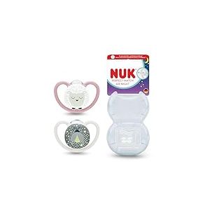 NUK Perfect Match Air Night Sucettes | 6-18 mois | Sucettes phosphorescentes orthodontiques favorisant l&rsquo;a&eacute;ration et pr&eacute;venant l&rsquo;irritation | 95% d&rsquo;acceptation par les b&eacute;b&eacute;s** | Mouton | 2 unit&eacute;s