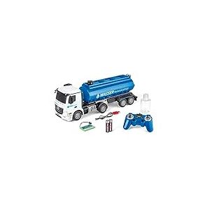 Carson 500907665 Camion-citerne à Eau 1:26 MB Arocs 100% RTR - Véhicule radiocommandé, Camion avec Sons et lumières, avec Piles et radiocommande, autonomie de 60 Minutes