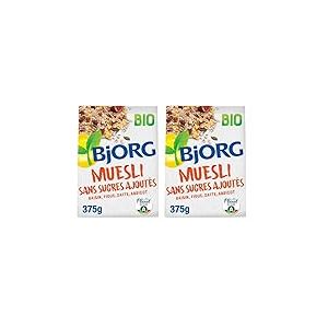 BJORG - Muesli Bio sans Sucres Ajout&eacute;s - 375 g (Lot de 2)