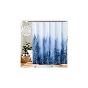 ORTIGIA Rideau de Douche Bleu forêt brumeuse, Rideau de Douche Nature Montagne, Rideau de Douche forestier, Rideau de Bain Fantaisie pour Salle de Bain, Tissu Polyester imperméable, 183 x 183 cm (l x