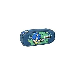 CERDÁ LIFE'S LITTLE MOMENTS Trousse à Crayons Ovale Sonic - Bleu foncé - 8,5 x 5 x 22,5 cm - Fermeture à glissière - Polyvalent et Durable - Produit Original conçu en Espagne