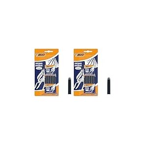 BIC Cartouches d'Encre Courtes Standard pour Stylos-Plume - Bleu Effaçable, Blister de 24 (Lot de 2)