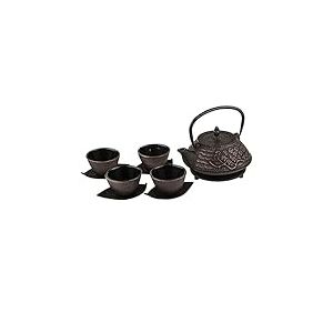 lachineuse - Service &agrave; Th&eacute; en Fonte Pins Japonais - 1 Th&eacute;i&egrave;re, 4 Tasses en Fonte & Filtre Infuseur - Capacit&eacute; 0,8L - D&eacute;coration Japonaise Asiatique - Id&eacute;e Cadeau Vaisselle - Coloris Noir & Bronze