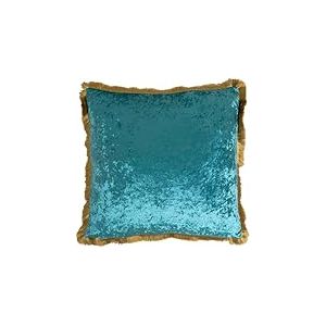 Kare Design Cannes Bleu p&eacute;trole Bleu/dor&eacute; 55 x 55 cm Housse Amovible avec Fermeture &eacute;clair avec Bords &agrave; Franges Coussin d&eacute;coratif avec Rembourrage Coussin d&eacute;coratif Coussin de canap&eacute;