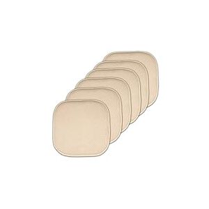Sweet Home Collection Lot de 6 Coussins de Chaise en Mousse à mémoire de Forme, Motif nid d'abeille, Dos en Caoutchouc antidérapant, Arrondi, carré, 40,6 x 40,6 cm, Lin