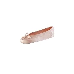 isotoner Women's Satin Ballerina Slippers with Soft Tie Bow and Suede Sole, Cream, 8-9