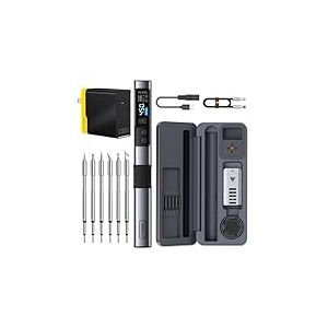FNIRSI HS-02A Kit de fer &agrave; souder filaire portable 100 W avec &eacute;tui de rangement, chauffage rapide 3S, 100 &agrave; 450 &deg;C, temp&eacute;rature pr&eacute;r&eacute;gl&eacute;e 3 groupes, 6 pointes &agrave; souder F245, stylo de fer &agrave; souder