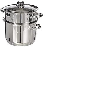 Kamberg - Couscoussier / Cuit Vapeur / Faitout 3 en 1 - Diamètre 22 cm - 6 Litres - Acier Inoxydable Haute Qualité - Couvercle en Verre - Tous Feux dont Induction - 0008070