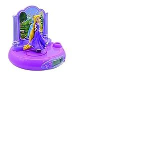 Lexibook Disney Princesses Raiponce Radio r&eacute;veil projecteur, Veilleuse int&eacute;gr&eacute;e, Projection de l'heure au Plafond, Effets sonores, &agrave; Piles, Rose/Mauve, RP515DPLXB