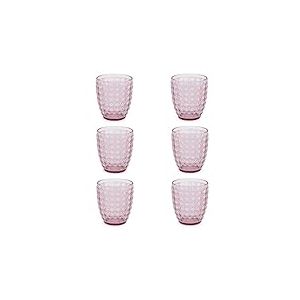 Evviva Verres à eau en verre, lot de 6, verres en verre colorés, modernes, détails, capacité 350 ml, lavables au lave-vaisselle. Couleur : rose