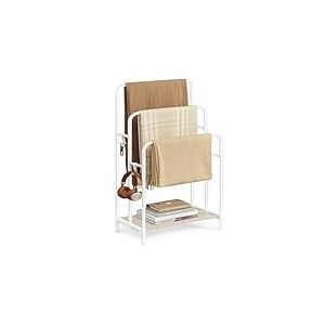 VASAGLE Porte Serviette Salle de Bain, Range Serviette, sur Pied, 3 Barres, 50 x 30 x 100 cm, 2 Crochets, &Eacute;tag&egrave;re de Rangement, Blanc Mat et Beige Naturel LLS009W01