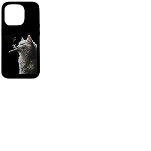 Chat sibérien fume un cigare drôle fumeur de cigare et amoureux des chats Coque pour iPhone 15 Pro