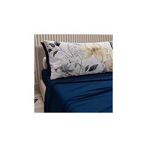 PETTI Artigiani Italiani - Parure de Draps en Coton pour Lit 1 Place et Demi Française avec Taies d'oreiller et Drap Housse 140x200, Motif Floral 37 Bleu Électrique, 100% Fabriqué en Italie