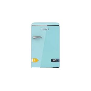 Cecotec Mini Frigo Rétro de 110 L Bolero CoolMarket TT Origin 110 Bleu E. Mini Réfrigérateur, Classe E, ICEBOX, LED Intérieur, Poignée Chromée, Étagères en Verre, Ouvre-bouteilles, Bleu.