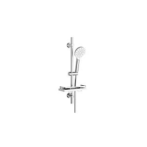 Görbach Ensemble de douche avec Étagère Douche, Barre de douche en acier inoxydable de 70 cm Colonne Douche avec Douchette à main 3 Jets et Tuyau pour Salle de Bain, Rond, Chromée
