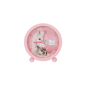 Depesche 14088 Miss Melody - R&eacute;veil Rose pour Enfants, avec Motif Cheval et Chaton, Horloge silencieuse avec Fonction lumi&egrave;re