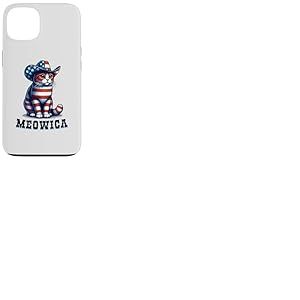 Meowica Cat 4 juillet drapeau américain chat feu d'artifice patriotique Coque pour iPhone 13